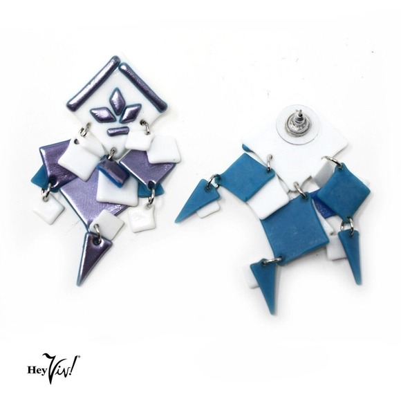 Vintage 1980s Lilac White Dangle Earrings on Card New/Old Store Stock - Hey Viv - Picture 4 of 5